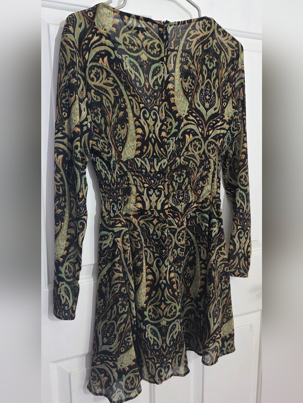 ZARA Print A-Line Long-Sleeve V-Neck Mini Dress - Green - Picture 5 of 6